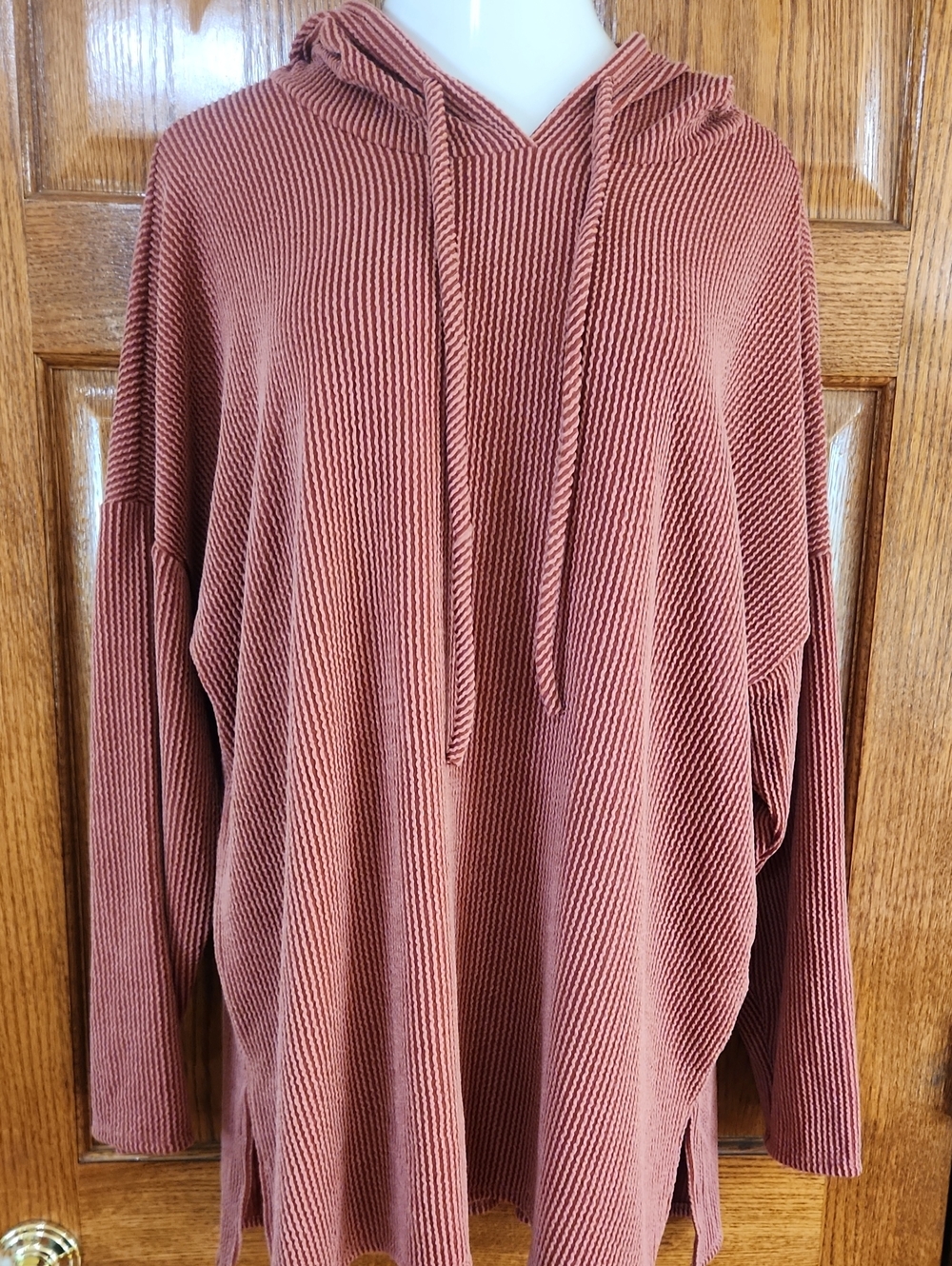 Women's Ribbed Hooded Sweater - Rust 2X P.S.Kate